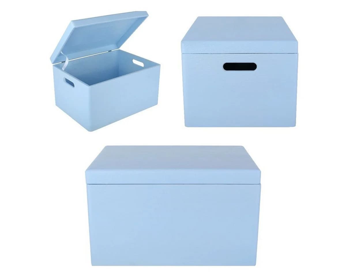 Creative Deco Holzkiste XXL Blau mit Griffen und Scharnieren - Bild 5