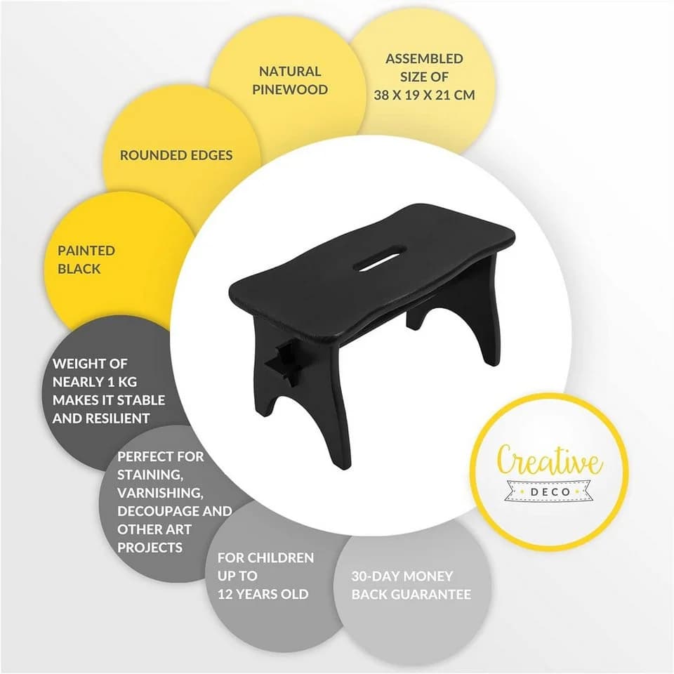Creative Deco Fußhocker Schwarz Kiefernholz Tritthocker - Bild 5