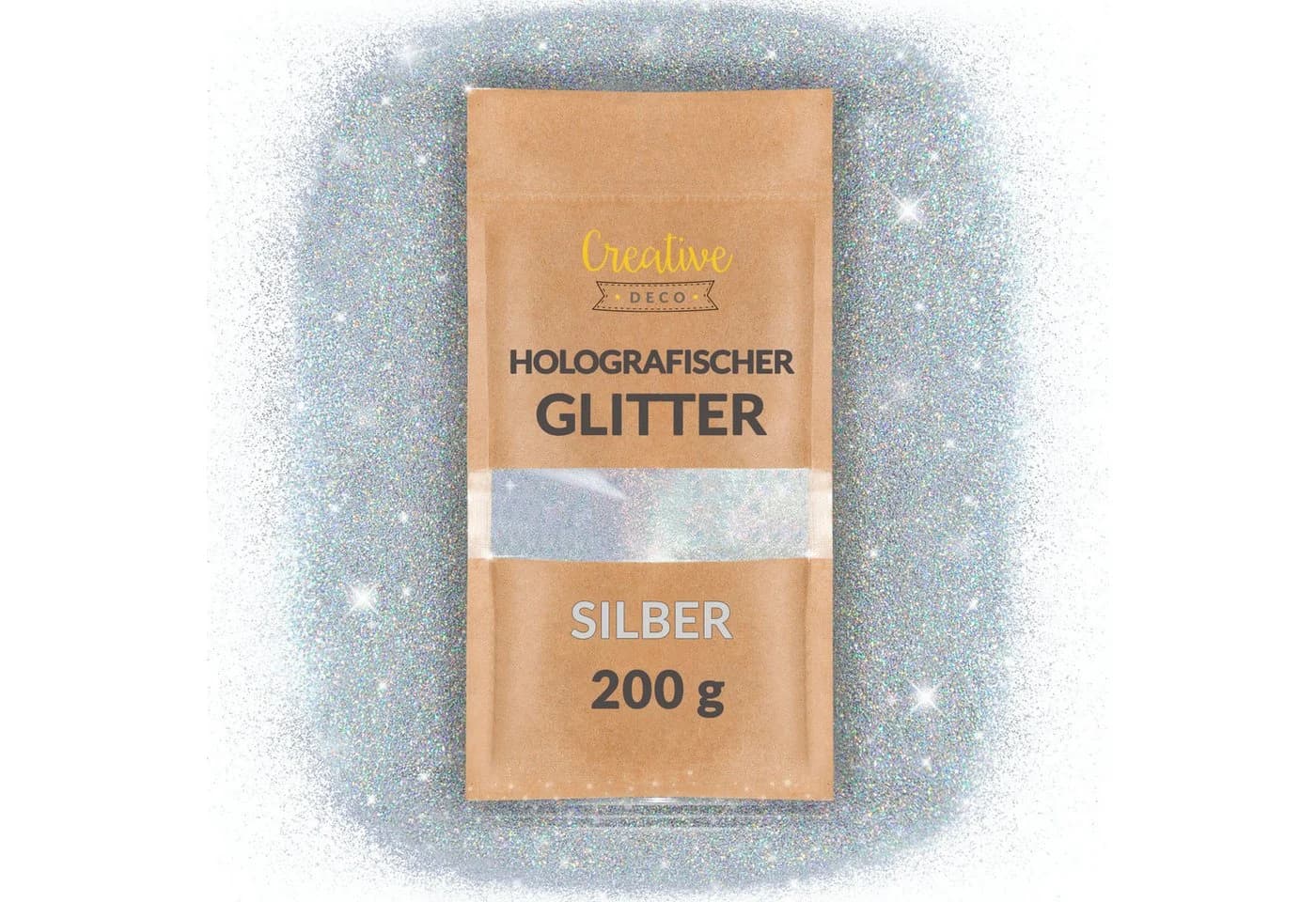 Creative Deco Holographischer Glitzerpulver Silber 200g für Wandfarbe - Bild 2