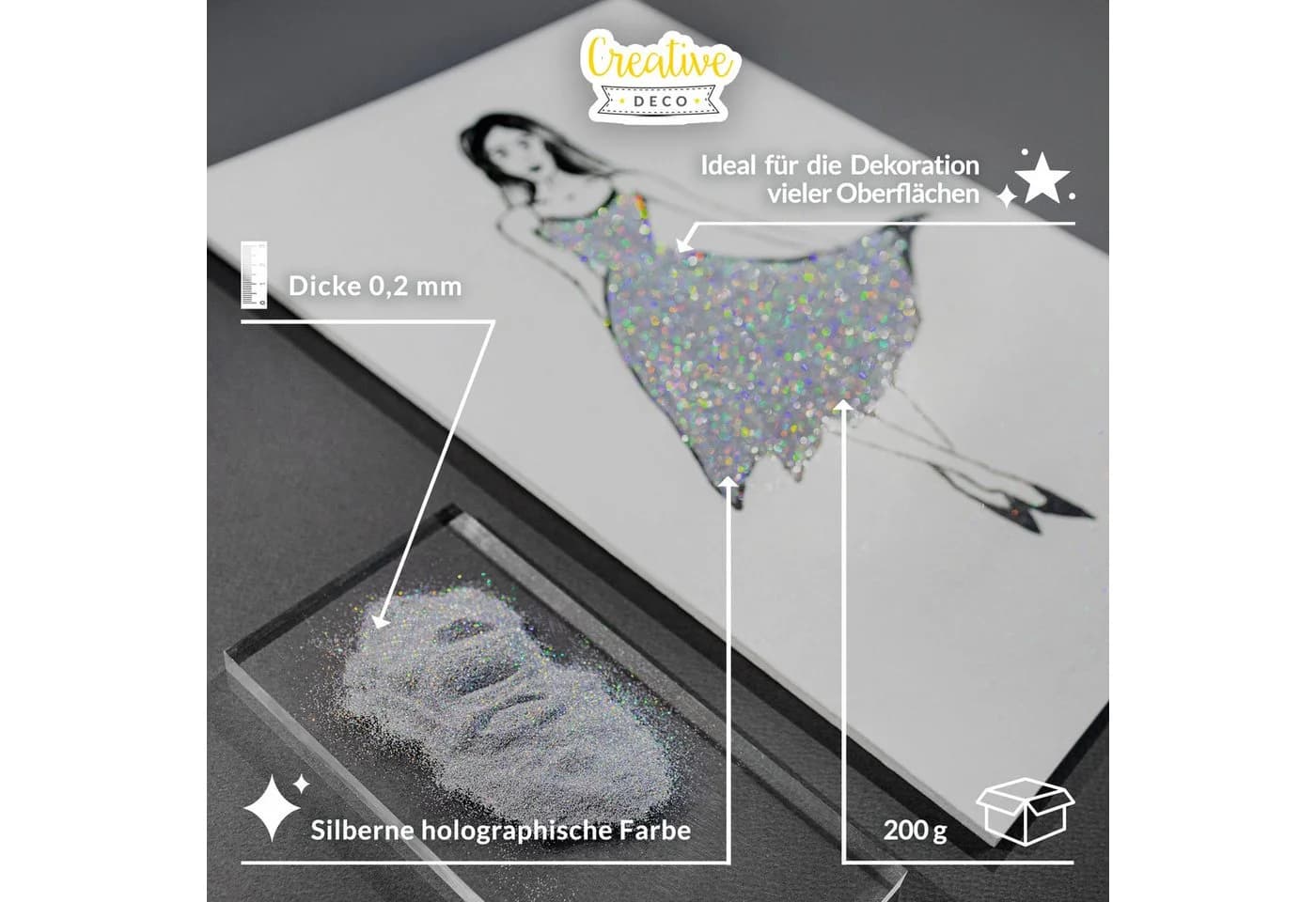 Creative Deco Holographischer Glitzerpulver Silber 200g für Wandfarbe - Bild 4