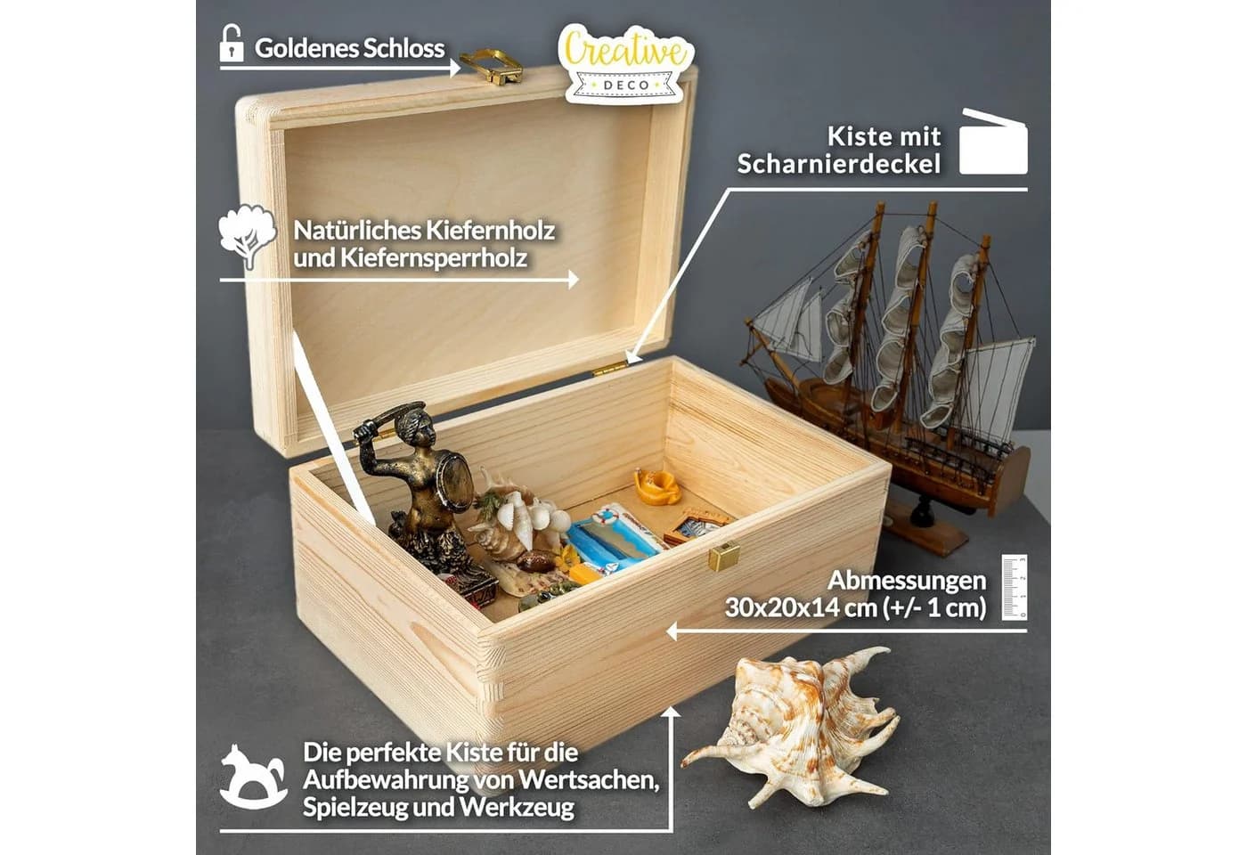 Creative Deco Holzkiste Natur mit Schloss - Bild 3