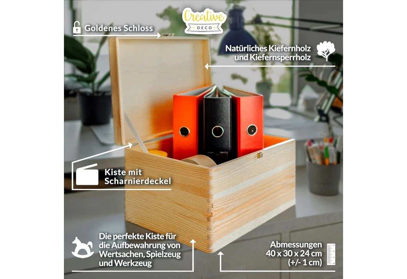 Creative Deco Holzkiste Natur mit Schloss & Deckel - Bild 4