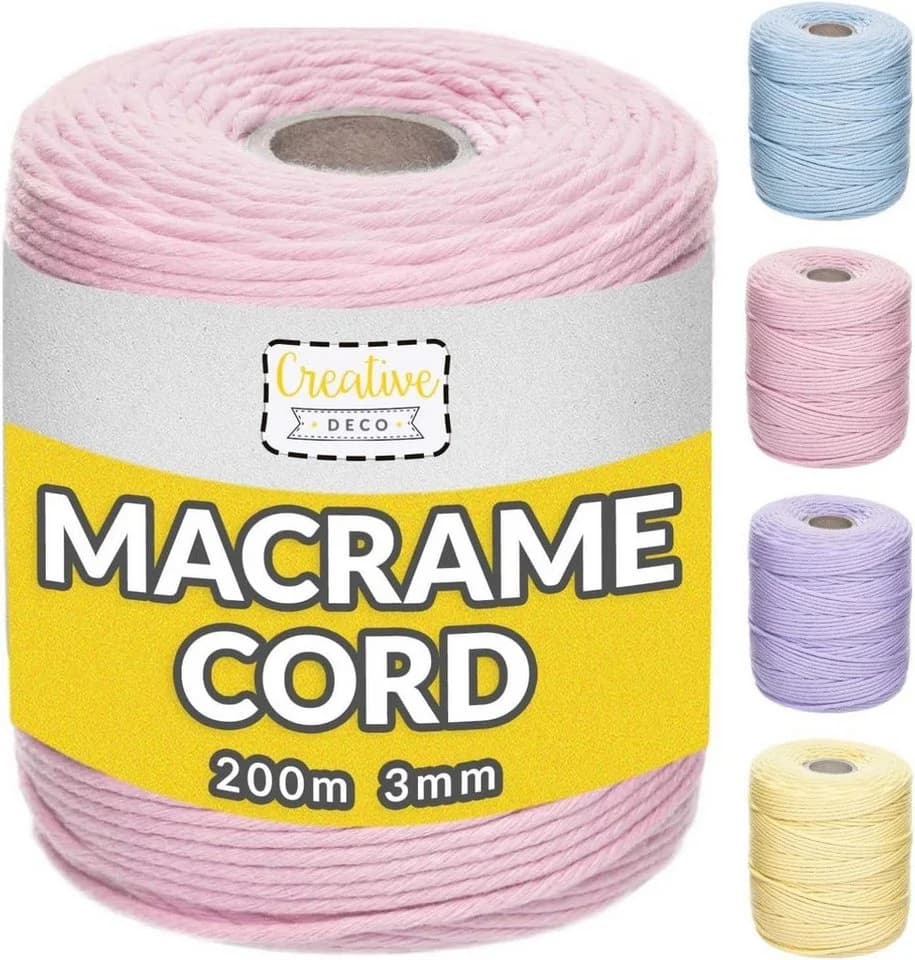 Creative Deco Makramee Garn 2-3 mm Baumwoll Polyester Baumwollkordel Baumwollschnur Nähgarn, 200 m, Pastellrosa - Bild 2