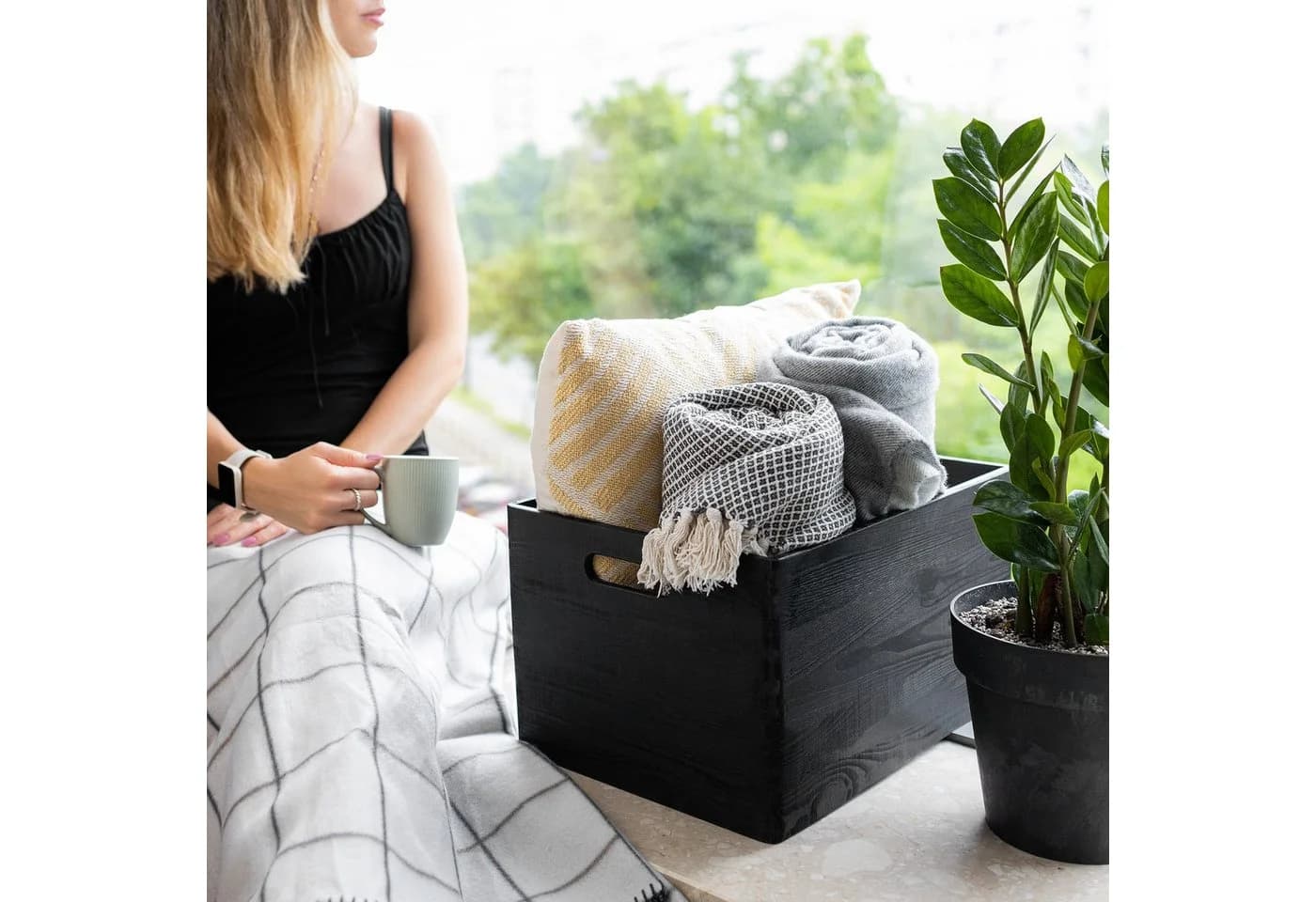 Creative Deco Aufbewahrungsbox Obstkiste Korb Schwarz mit Griffen - Bild 5