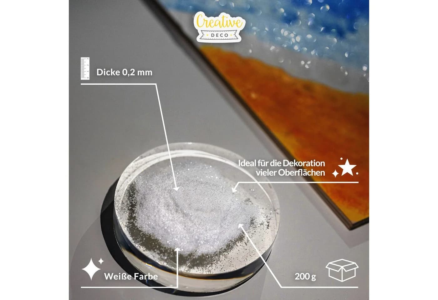 Creative Deco Bastelnaturmaterial 200g Holographischer Glitzerpulver Weiß - Bild 3