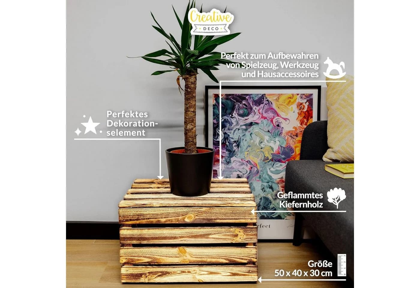 Creative Deco Holztruhe mit Deckel & Scharnieren - Spielzeugkiste - Bild 3