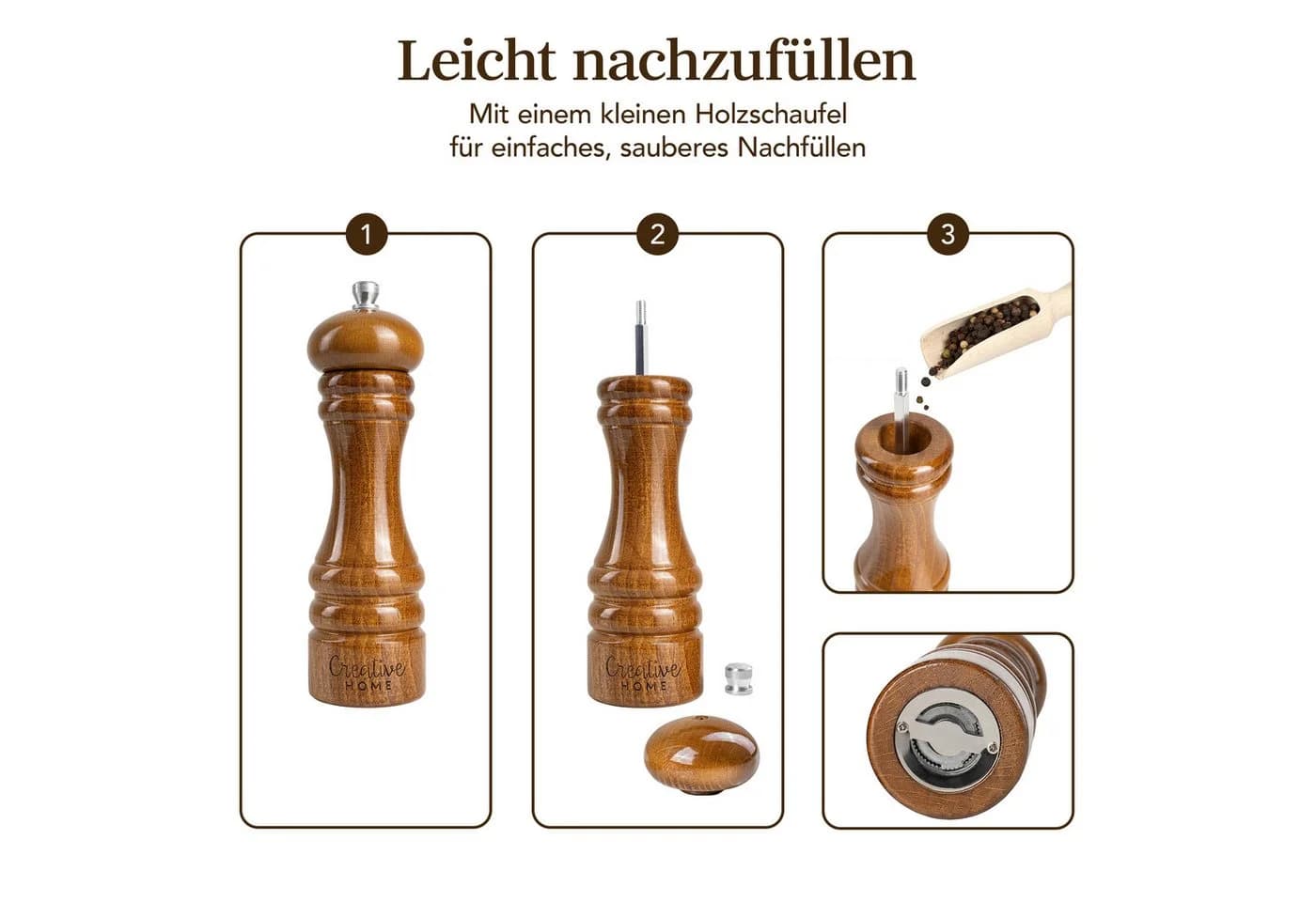 Creative Home Salz- und Pfeffermühle Set Holz Manuell - Bild 5