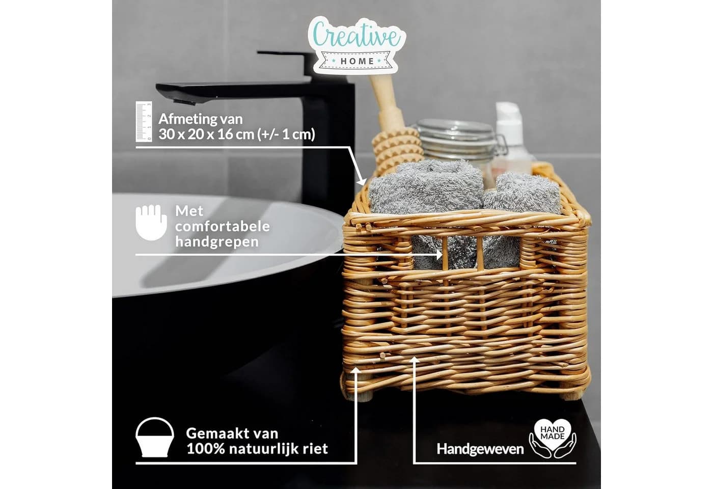 Creative Home Weidenkorb Aufbewahrungskorb Natur Beige Handgefertigt - Bild 4