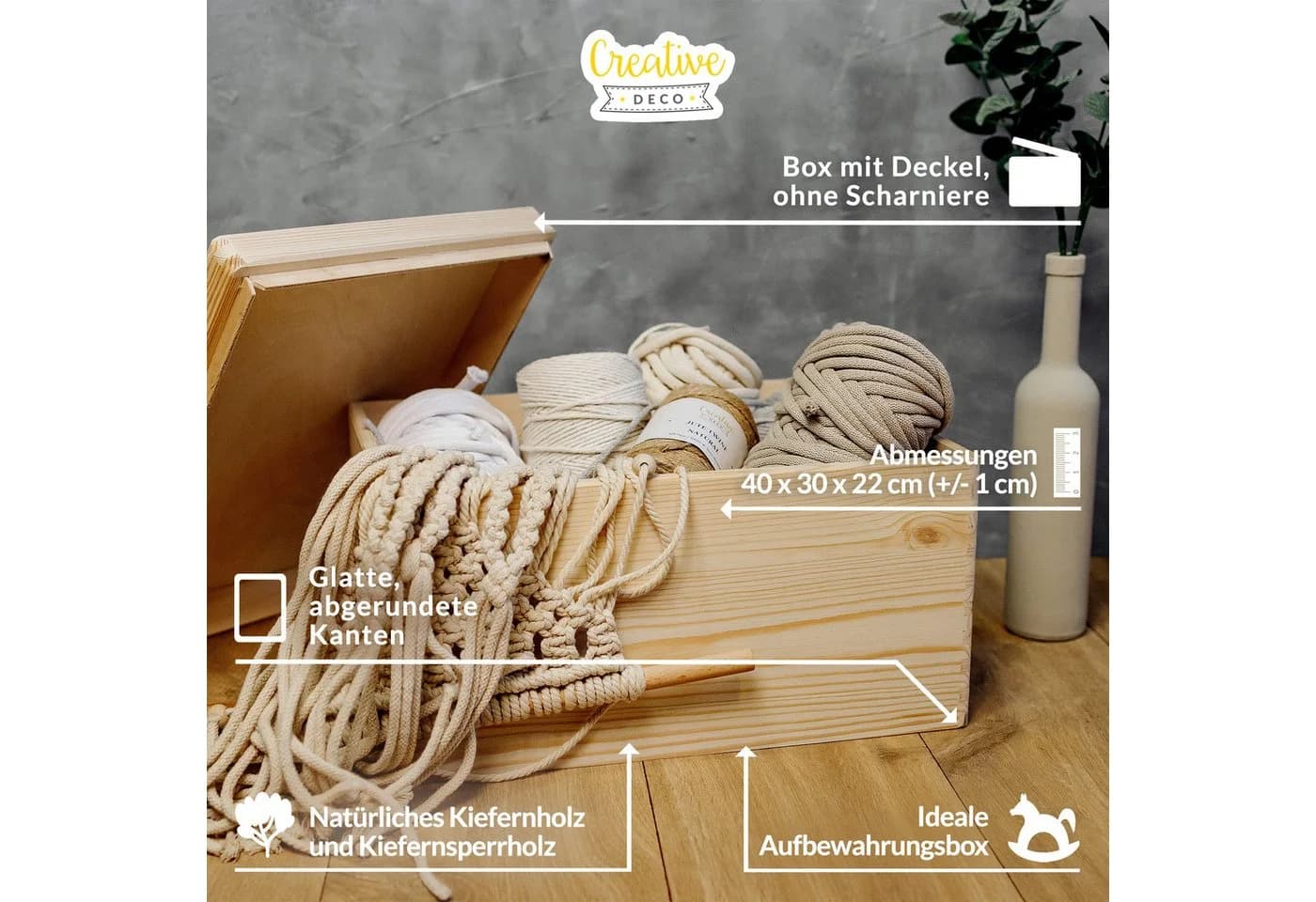 Creative Deco Holzkiste mit Deckel 40x30x22 cm Holztruhe Erinnerungsbox Baby Holzbox - Bild 4