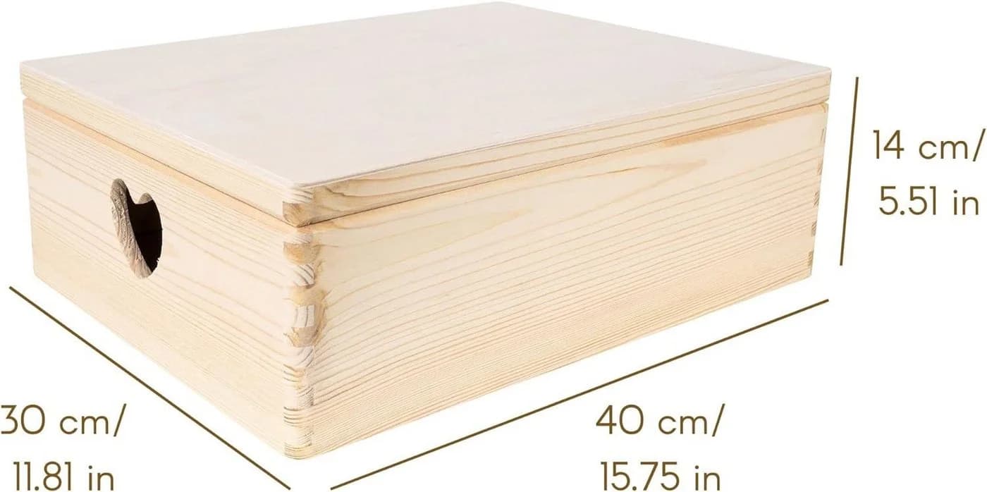 Creative Deco Aufbewahrungsbox Holzkiste mit Deckel und herzförmigen Griffen