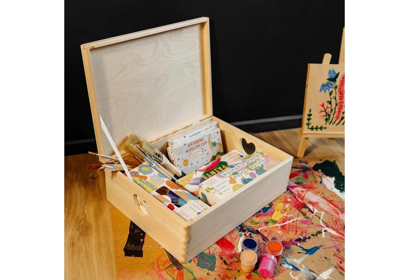 Creative Deco Aufbewahrungsbox Holzkiste mit Deckel und herzförmigen Griffen - Bild 3