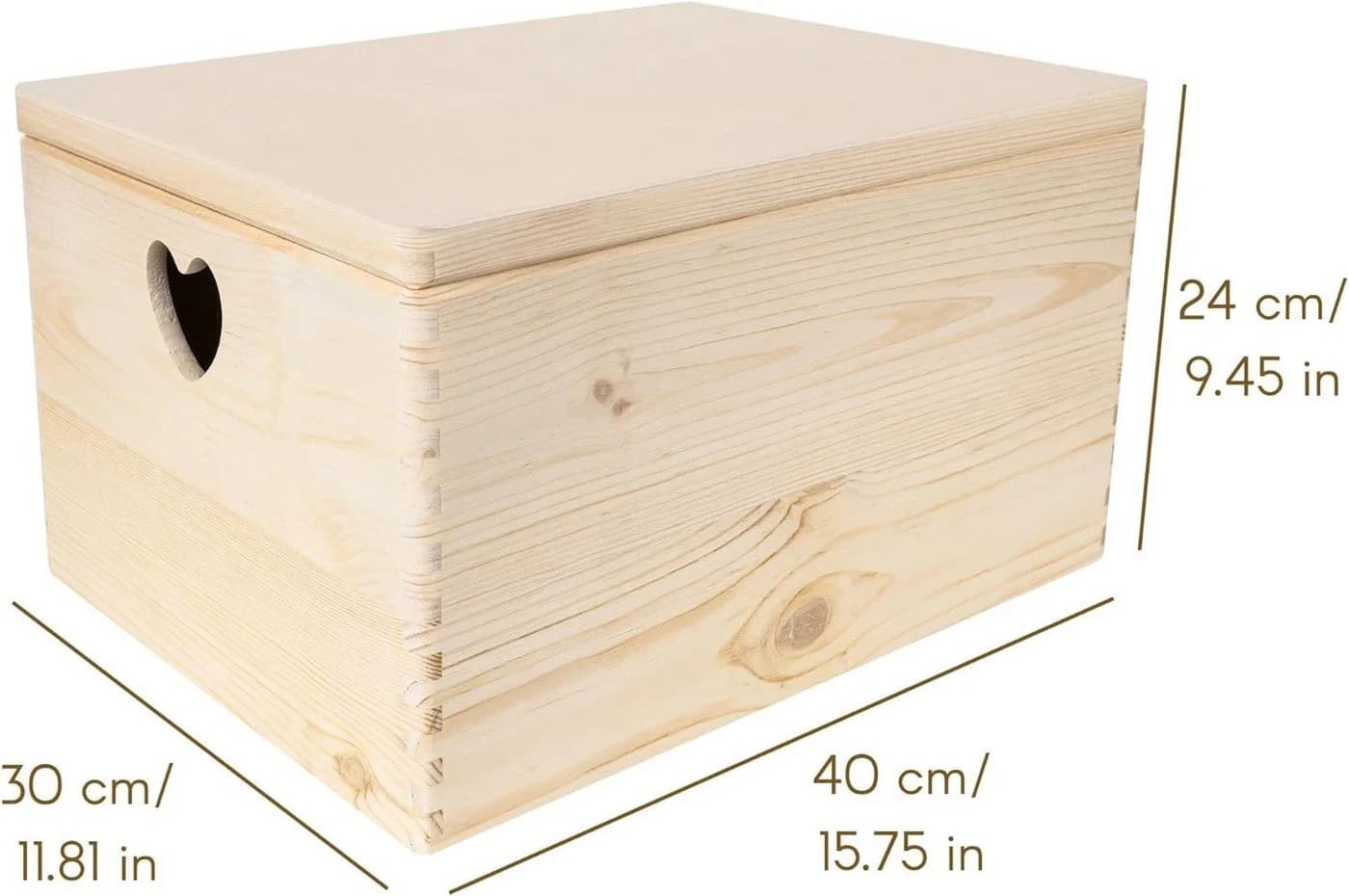 Creative Deco Aufbewahrungsbox Holzkiste mit Deckel und herzförmigen Griffen