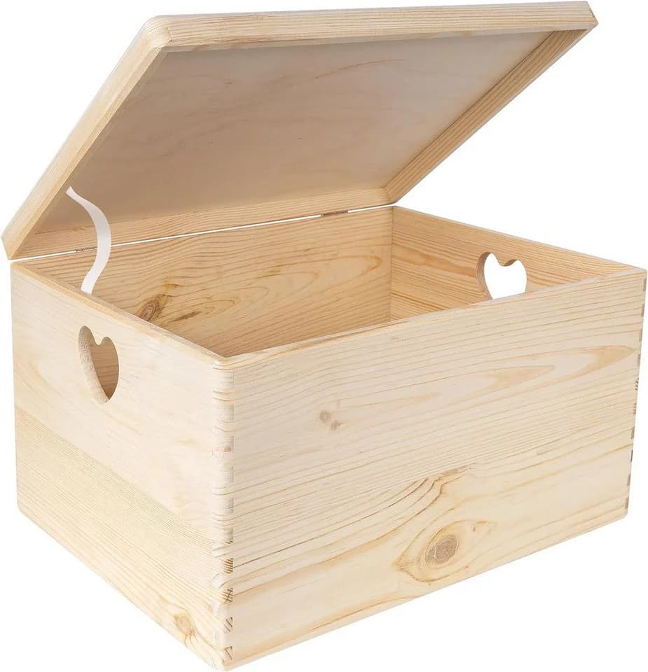 Creative Deco Aufbewahrungsbox Holzkiste mit Deckel und herzförmigen Griffen - Bild 2