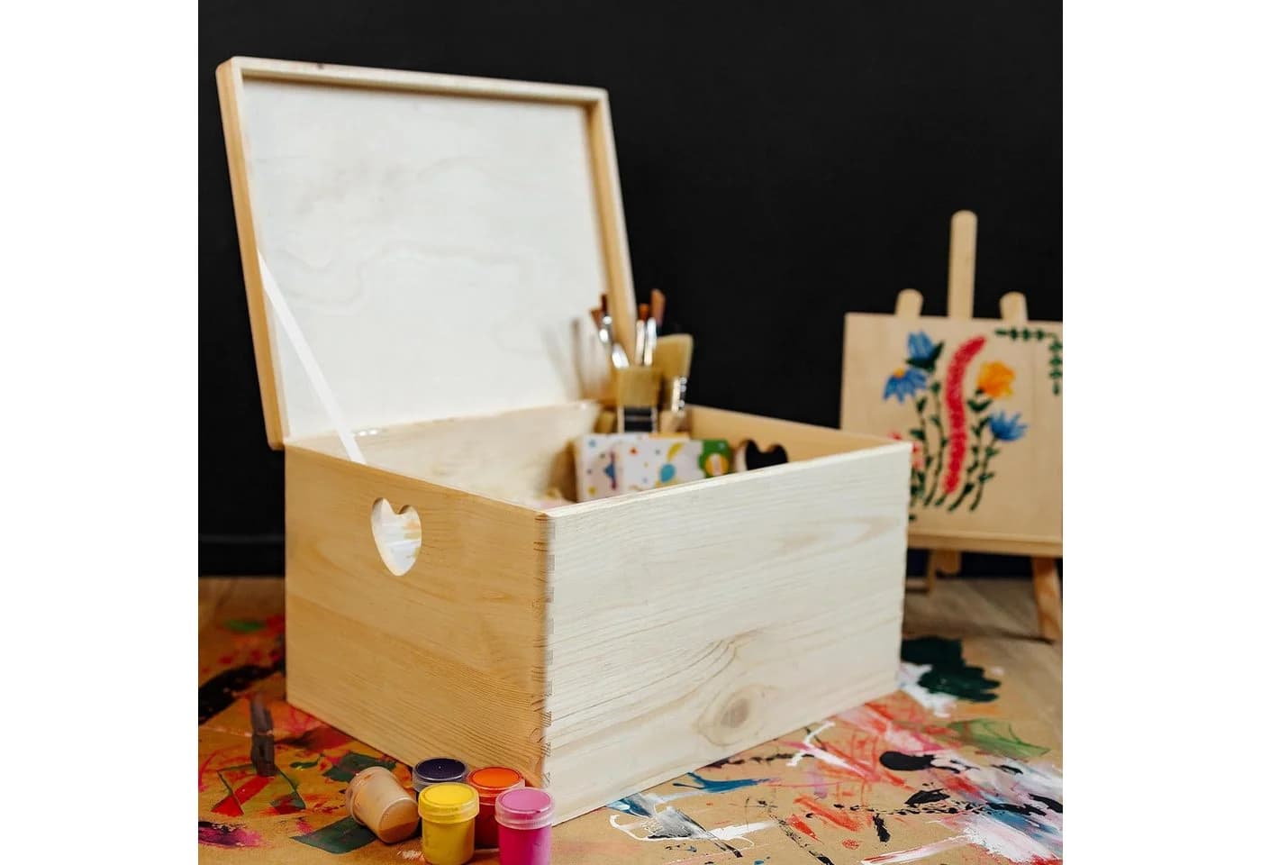 Creative Deco Aufbewahrungsbox Holzkiste mit Deckel und herzförmigen Griffen - Bild 3