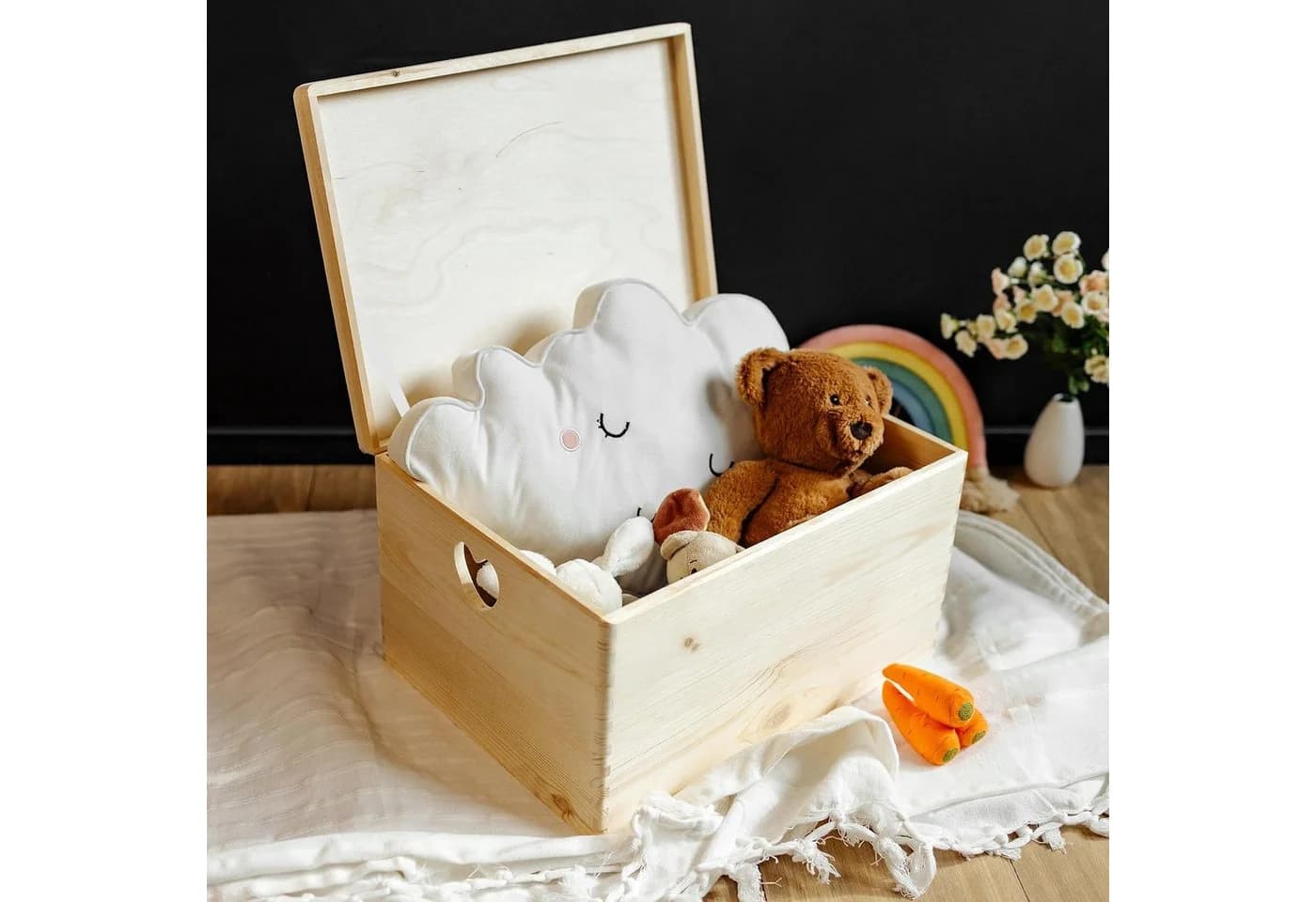 Creative Deco Aufbewahrungsbox Holzkiste mit Deckel und herzförmigen Griffen - Bild 5