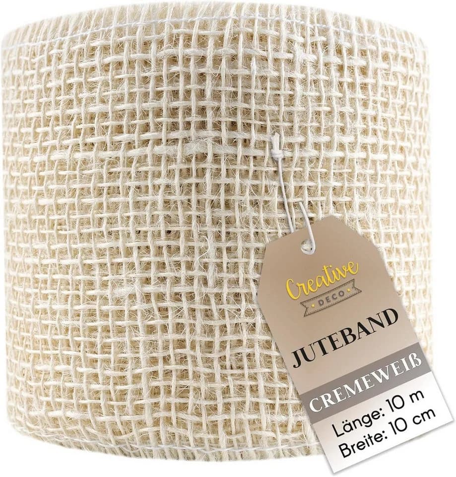 Creative Deco Juteband 10m Weiß Genähte Ränder - Bild 2