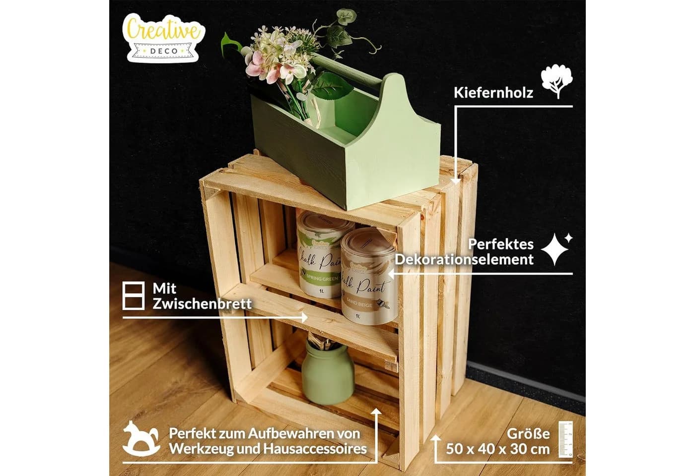 Creative Deco Holzkiste mit Regal Natur - Bild 4