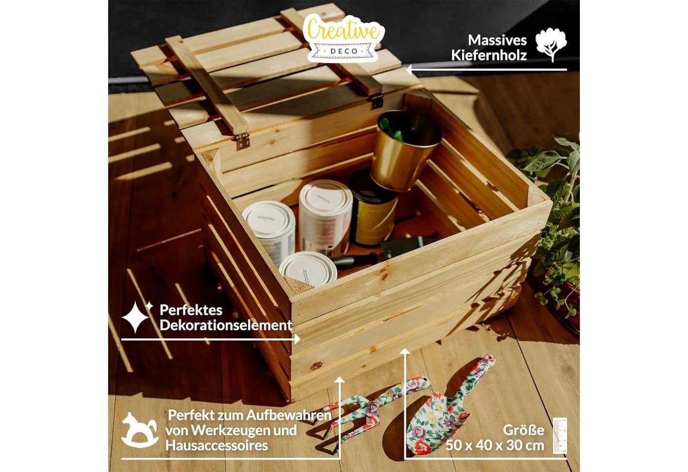 Creative Deco Aufbewahrungsbox Holztruhe Holzkiste mit Deckel Spielzeugkiste Holzbox - Bild 4