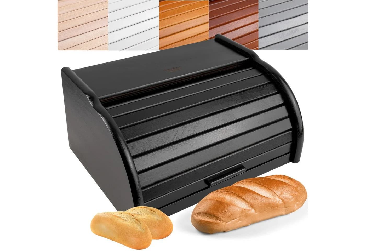 Creative Home Brotkasten Holz Schwarz mit Rolldeckel - Bild 2