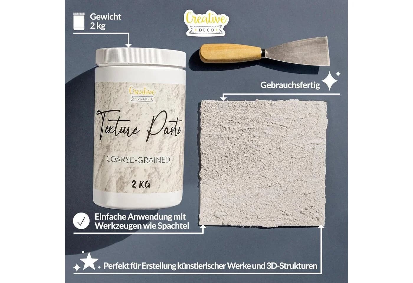 Creative Deco Malpaste Strukturpaste 2 kg Weiß Spachtelmasse Acryl - Bild 3