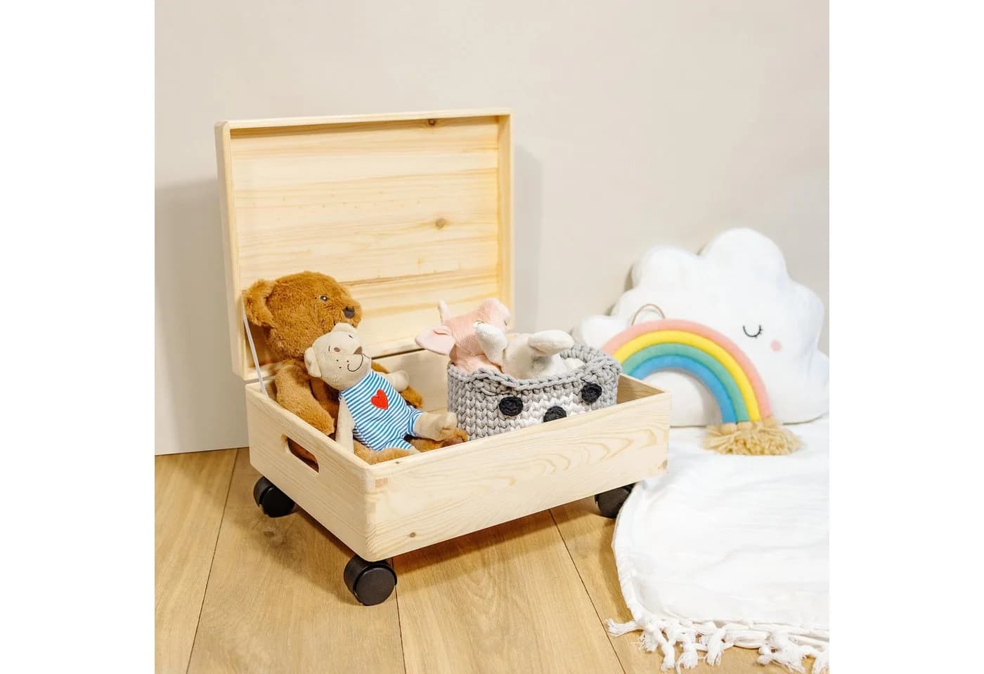 Creative Deco Holzkiste mit Deckel und Rollen