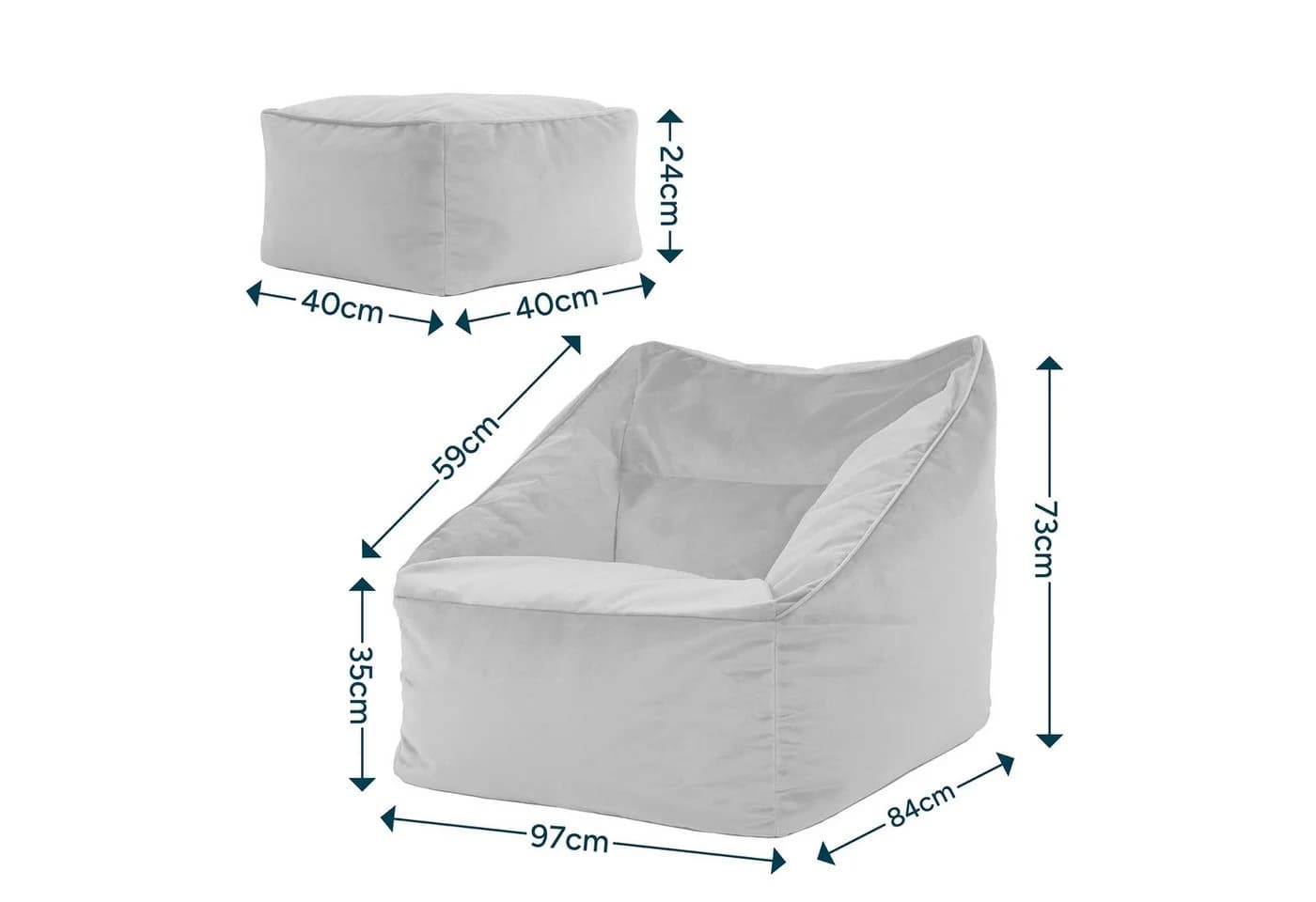icon Sitzsack Riesen Sessel „Natalia“ mit Hocker Blaugrün Samt - Bild 5