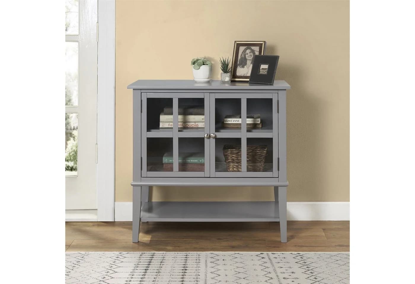 loft24 Highboard Franklin Vitrine Sideboard grau Glastüren Landhausstil - Bild 2
