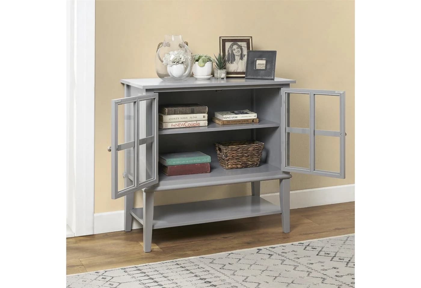 loft24 Highboard Franklin Vitrine Sideboard grau Glastüren Landhausstil - Bild 3