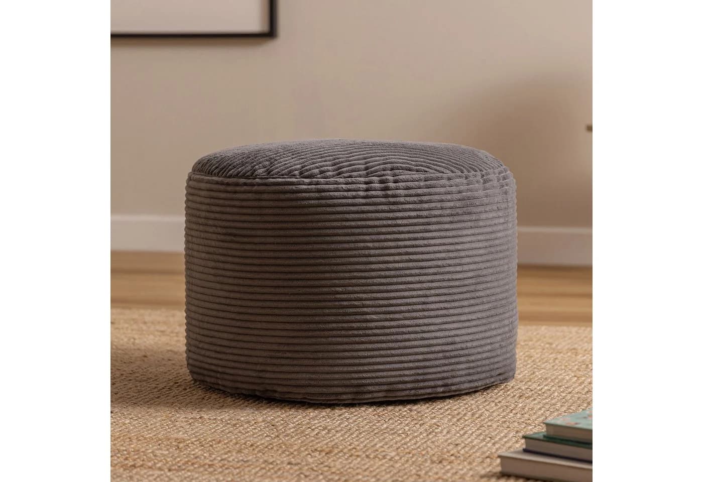 icon Pouf XL aus Cord „Milano“ Grau mit Füllung