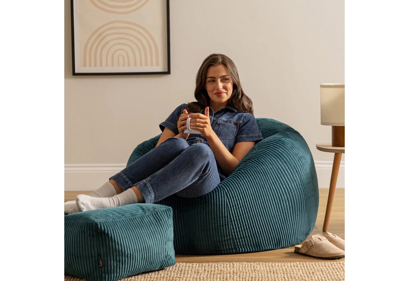 Icon Kingston Sitzsack mit Hocker Cord Blaugrün Made in Germany