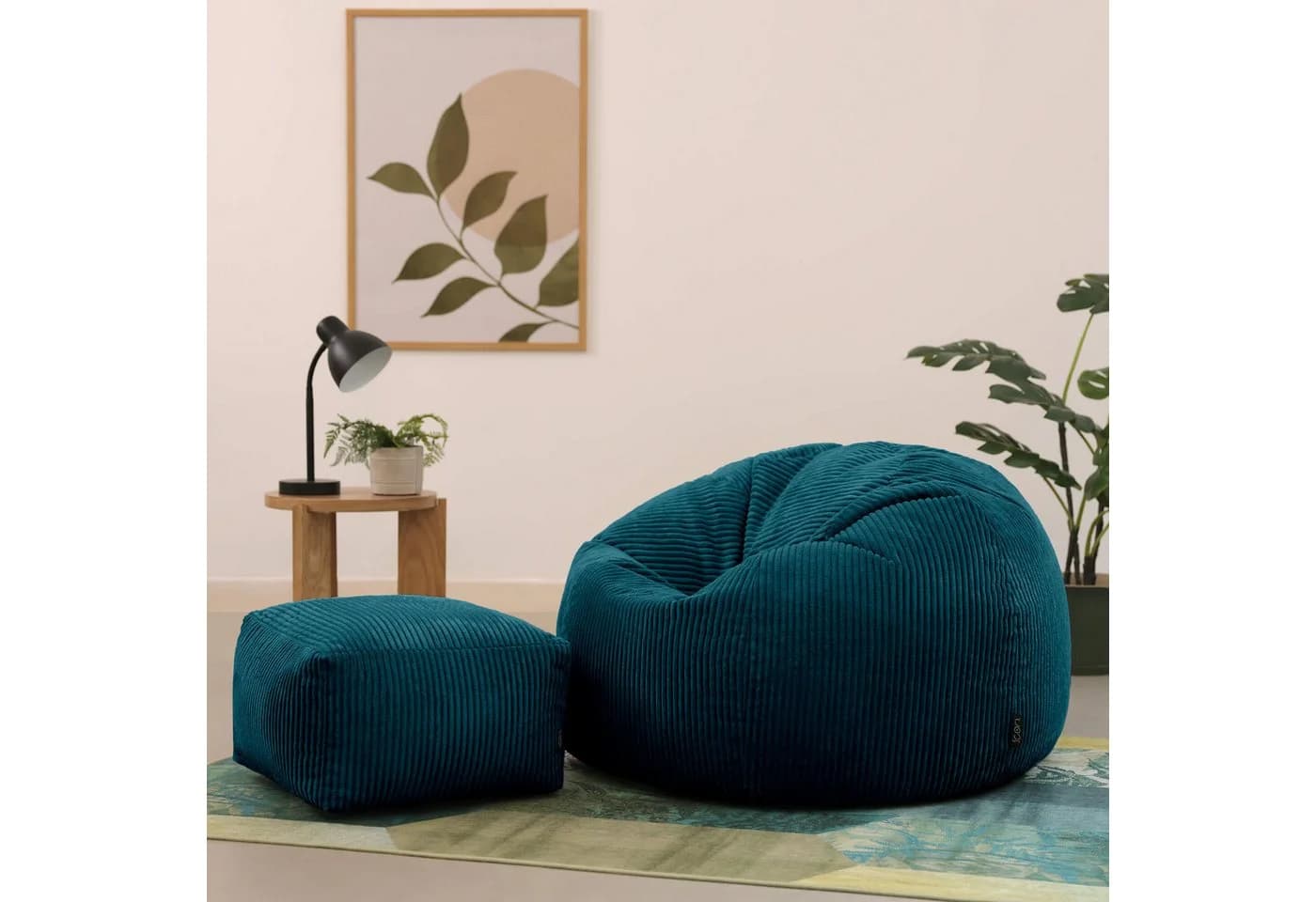 Icon Kingston Sitzsack mit Hocker Cord Blaugrün Made in Germany - Bild 3