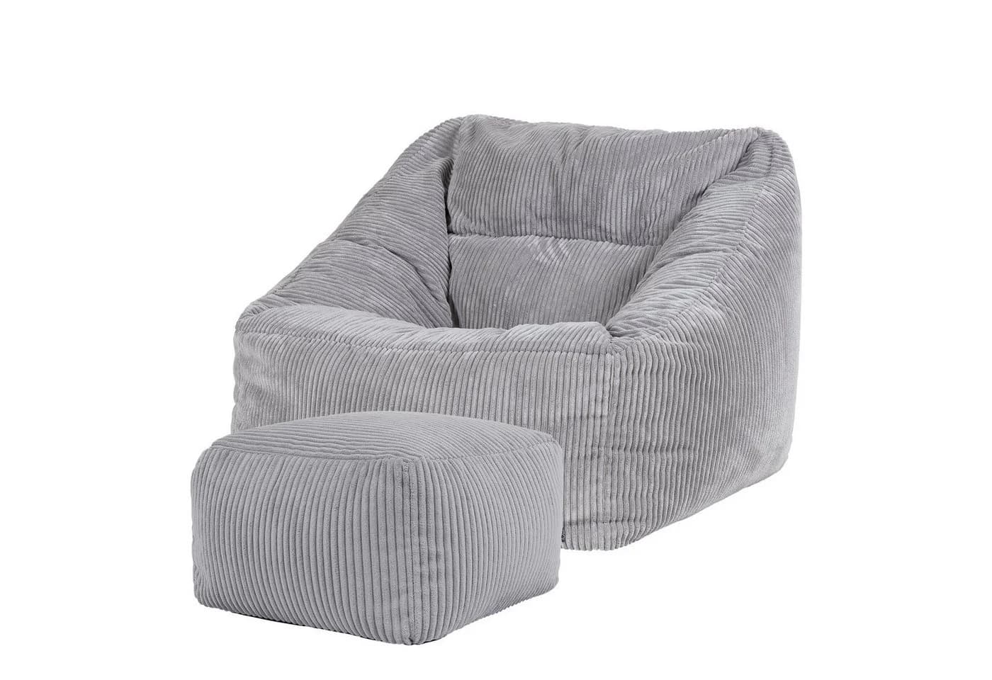 ICON Natalia Sitzsack Riesen Sessel Cord Grau mit Hocker XXL - Bild 2