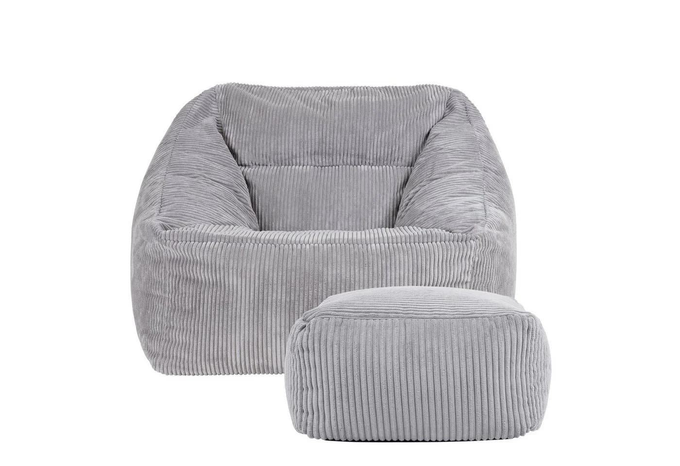 ICON Natalia Sitzsack Riesen Sessel Cord Grau mit Hocker XXL - Bild 4