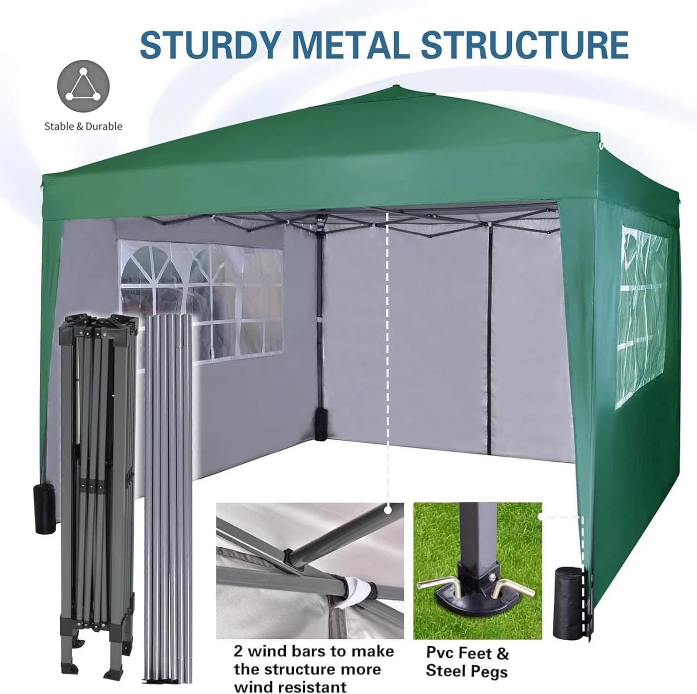 MCC direct Faltpavillon 3x3m mit Seitenelementen Grün