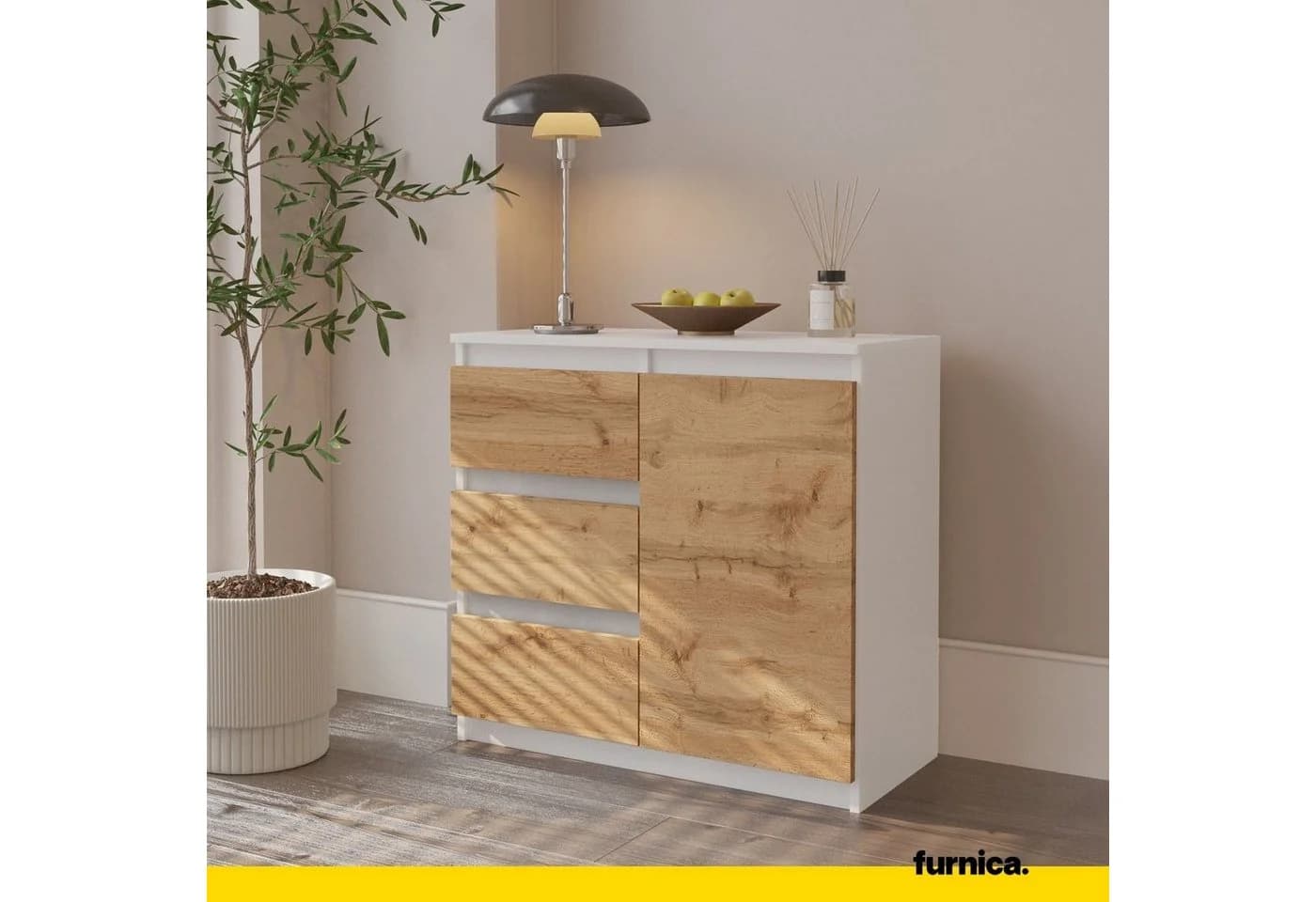 Furnica Kommode Mikel Weiß Matt 3 Schubladen 1 Tür - Bild 4