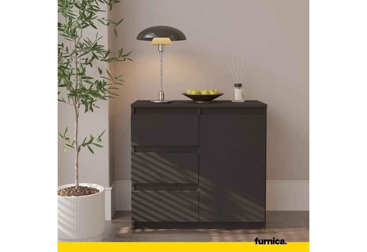 Furnica Kommode MIKEL 3 Schubladen 1 Tür Anthrazit Grau Modern - Bild 3