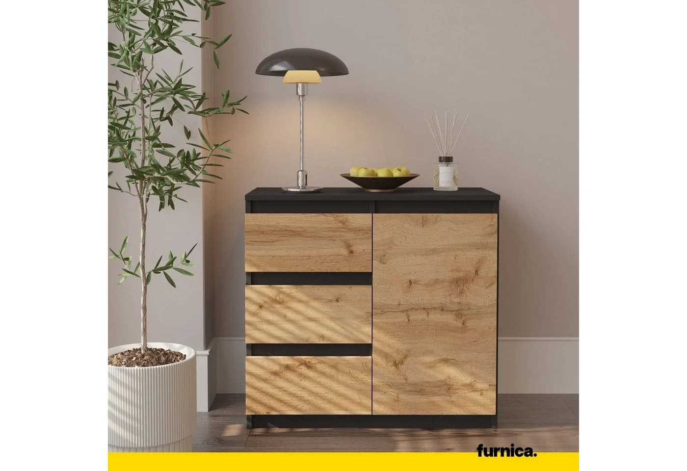 Furnica Kommode Mikel Anthrazit Grau 3 Schubladen 1 Tür - Bild 3