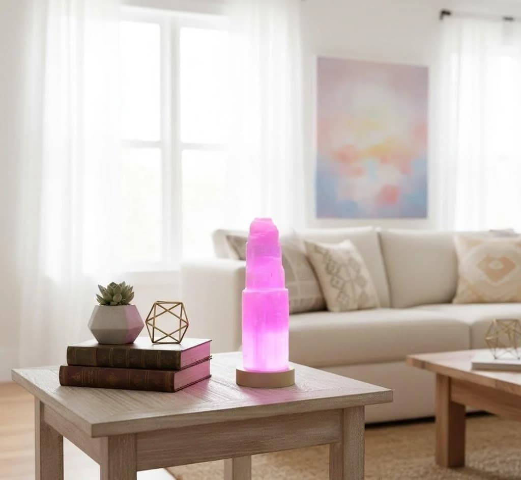 Heimtex Tischleuchte Selenit Kristall USB LED Farbwechsel Weiss
