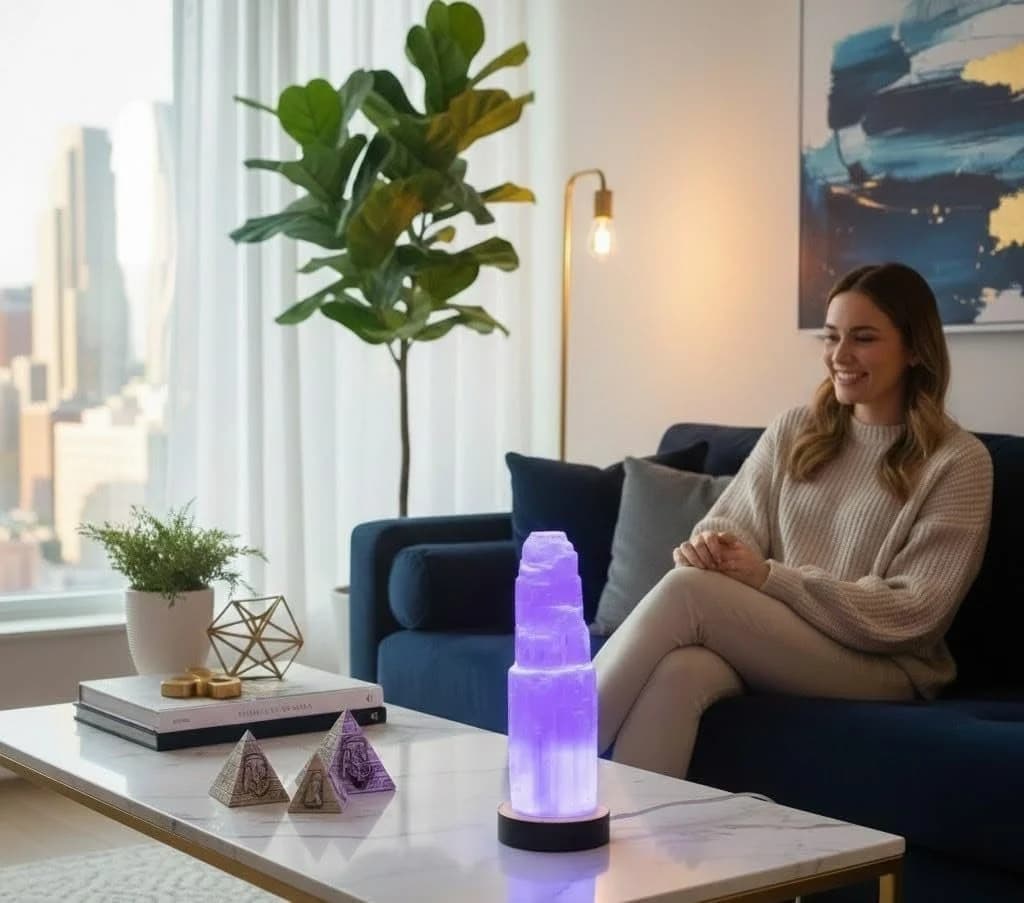 Heimtex Tischleuchte Selenit Kristall USB LED Farbwechsel Weiss - Bild 5