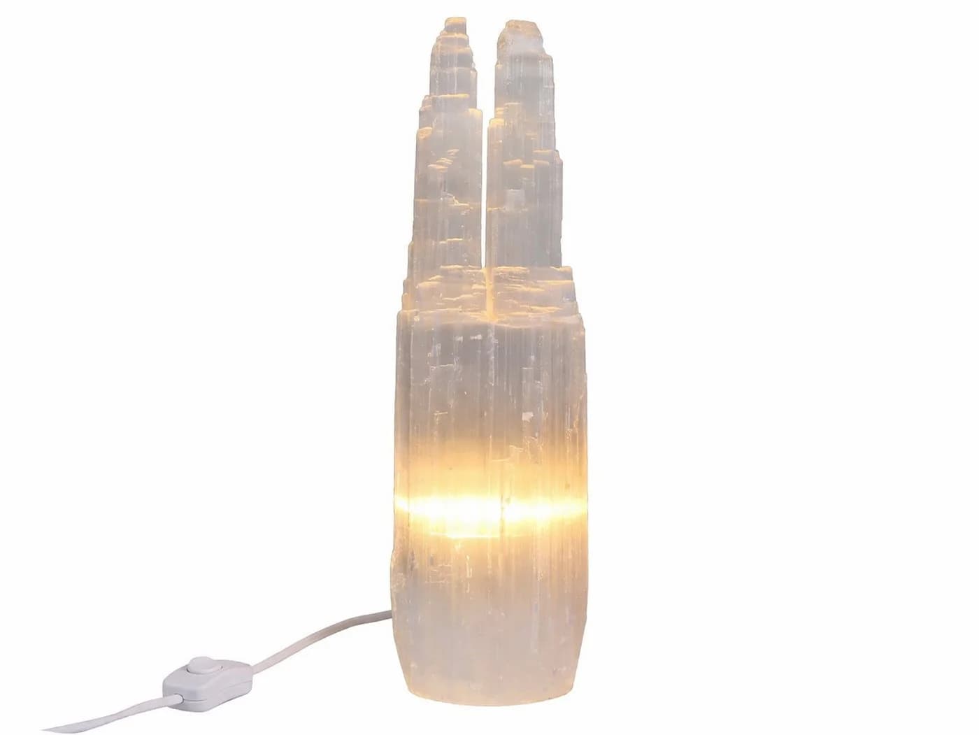 Heimtex Salzkristall-Tischlampe Selenit-Turm Lampenset Zwillings-Türme USB - Bild 2