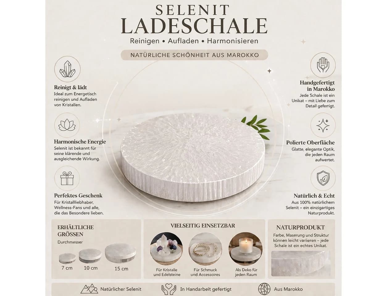 Luxus Wohnkultur Selenit-Ladeschale aus Marokko, Kristall-Platte - Bild 5