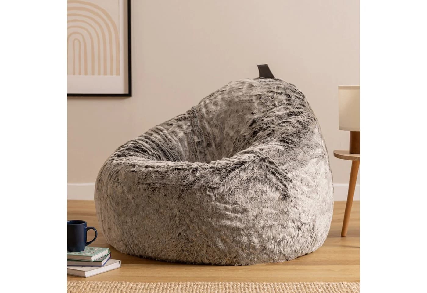 icon Sitzsack Sessel Kunstfell Flauschig Kokon Grau - Bild 3