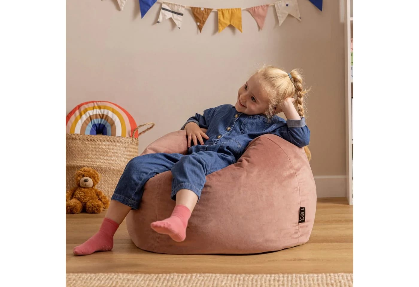 icon Kinder-Sitzsack Rosa Samt mit Füllung