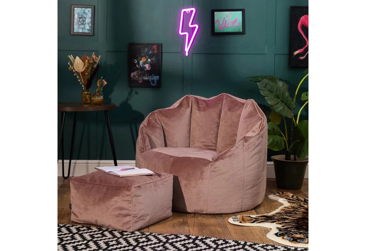 icon Sitzsack Sessel Sirena Rosa Samt mit Hocker XXL - Bild 3