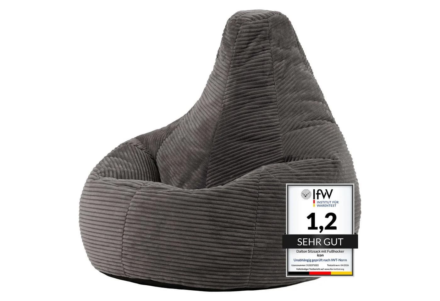 Icon Dalton Sitzsack Sessel mit Rückenlehne Cord Anthrazitgrau XXL - Bild 2