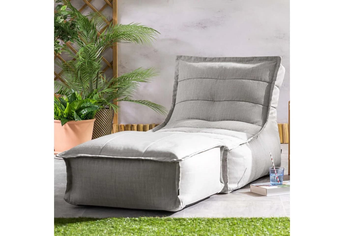 Icon Dolce Sitzsack-Set mit Liege und Hocker Grau Wetterfest