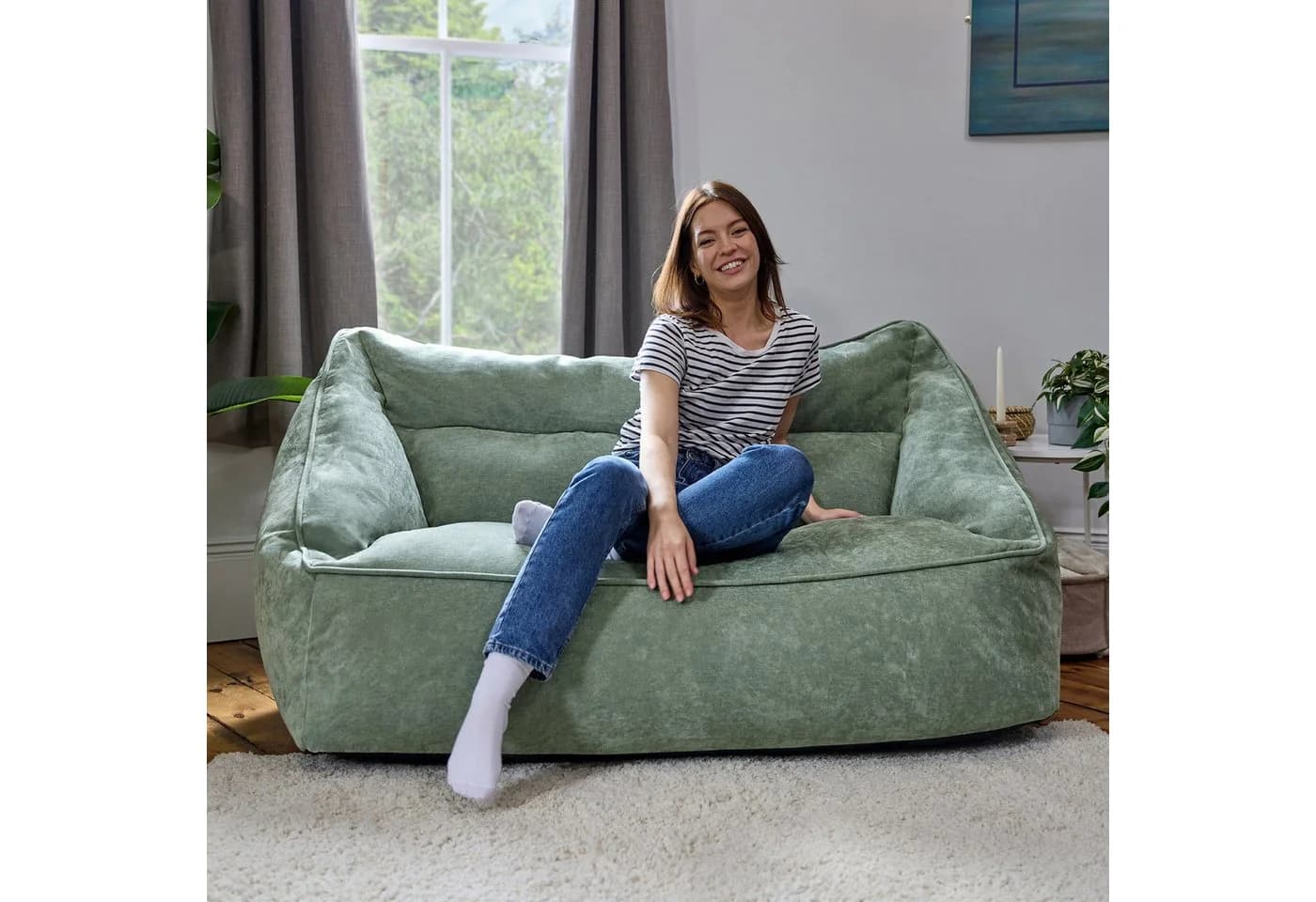 icon Sitzsack Sofa Chenille Cecilia XXL Salbeigrün