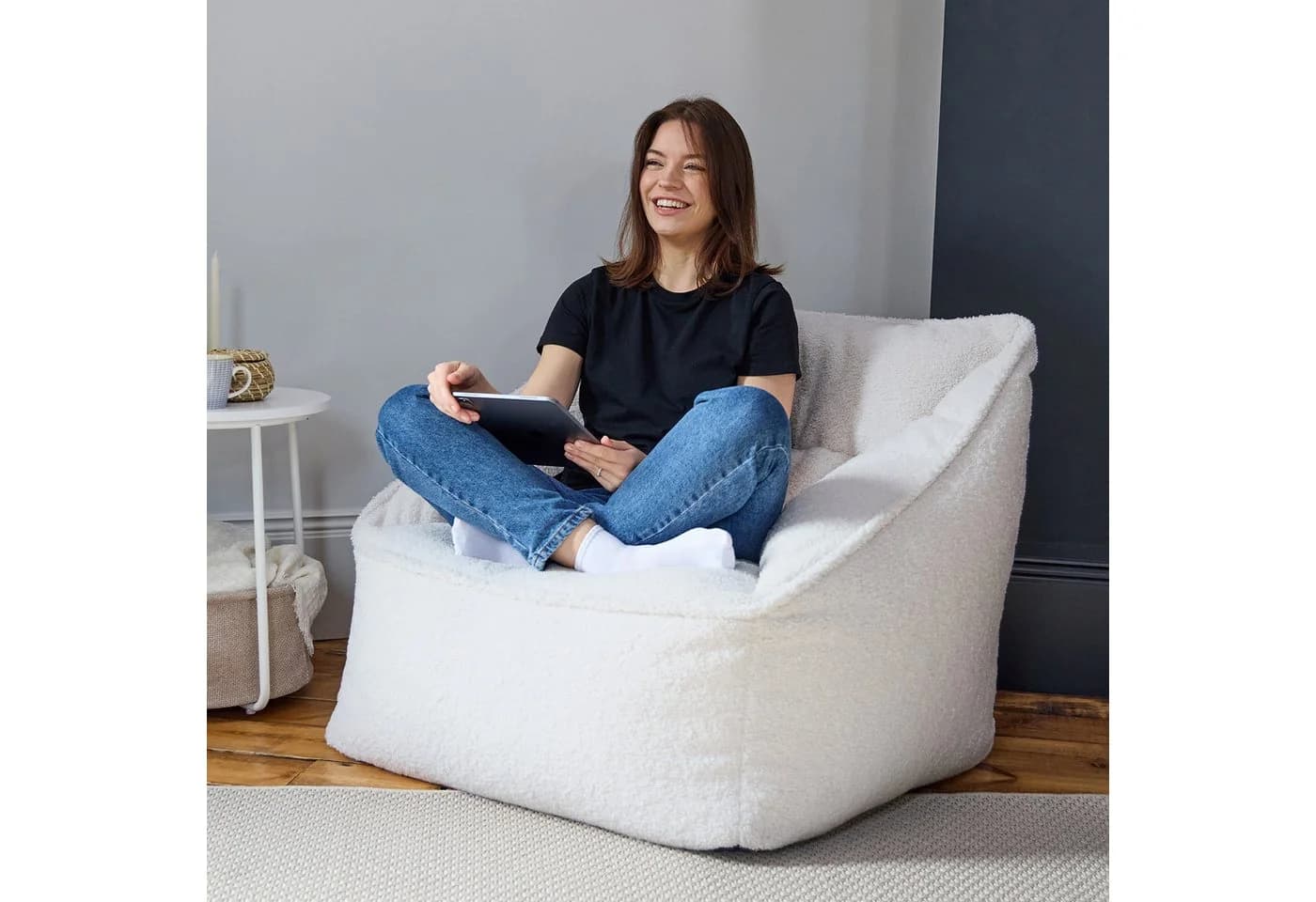ICON Sitzsack Sessel aus Sherpa Flauschig „Borg“ XXL Made in Germany für Wohnzimmer