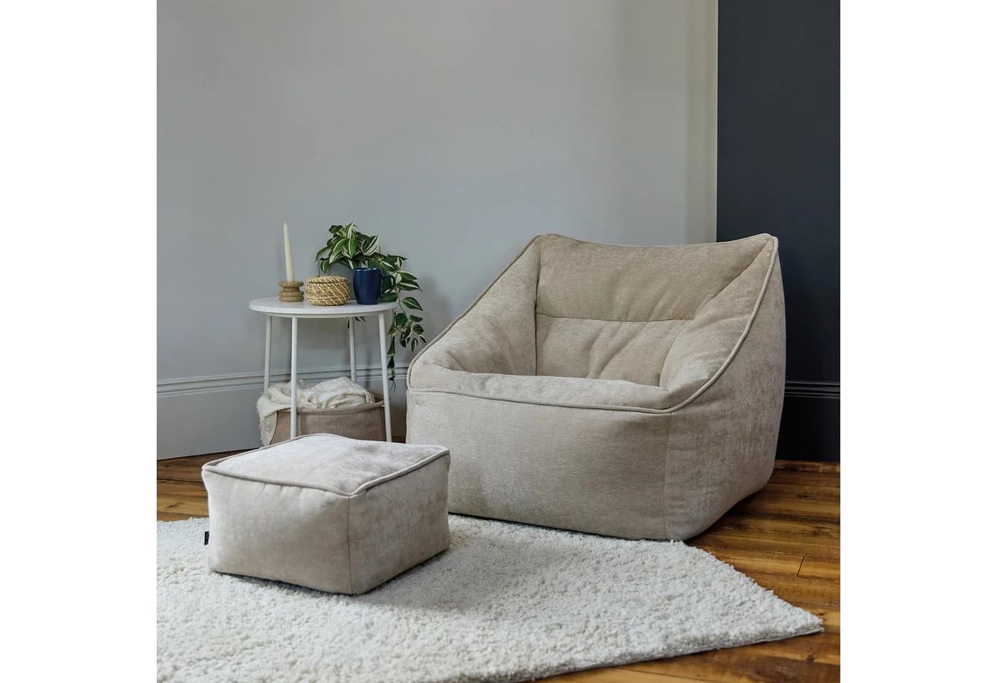ICON Sitzsack Sessel „Natalia“ mit Hocker Chenille Beige - Bild 3