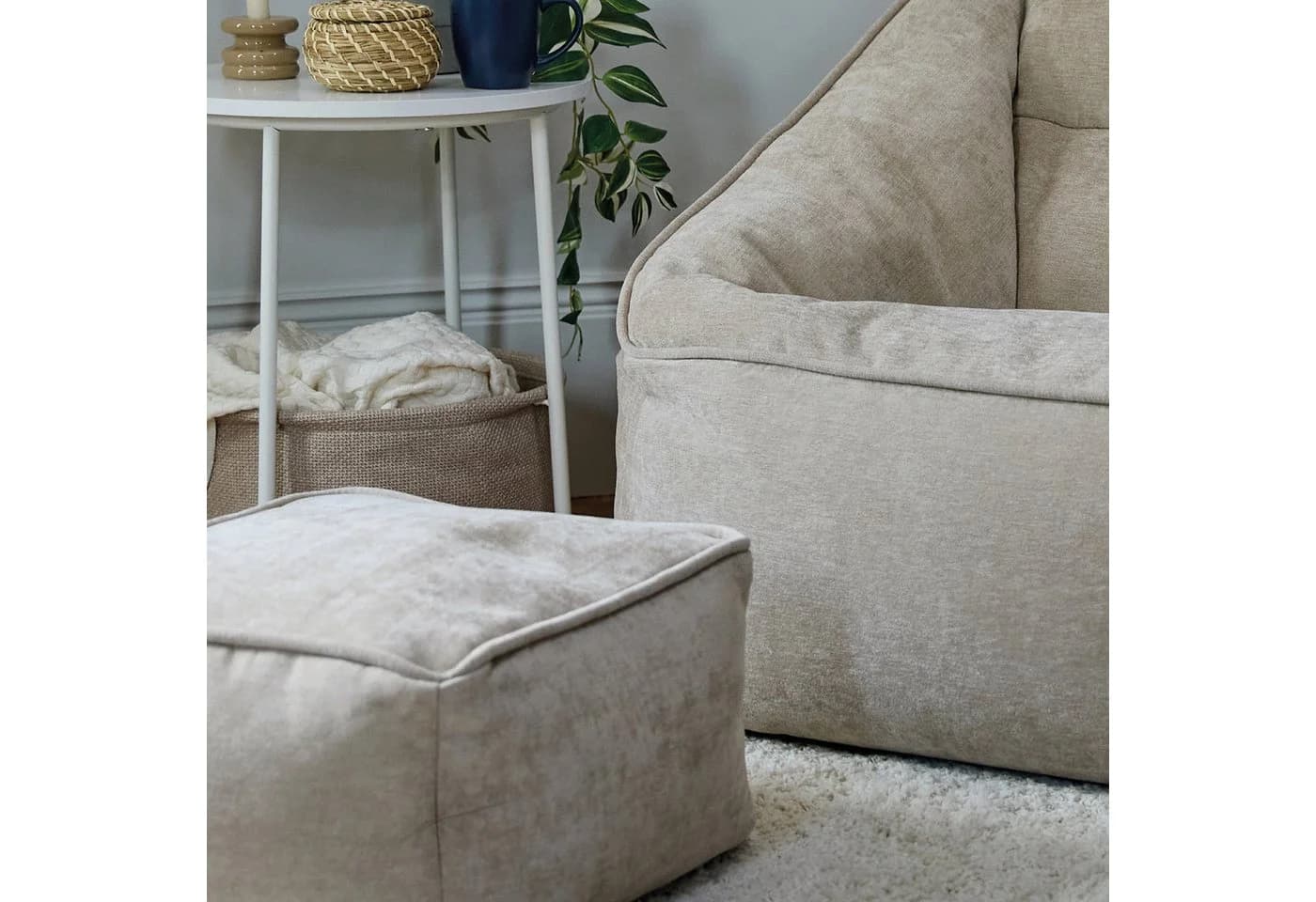 ICON Sitzsack Sessel „Natalia“ mit Hocker Chenille Beige - Bild 4